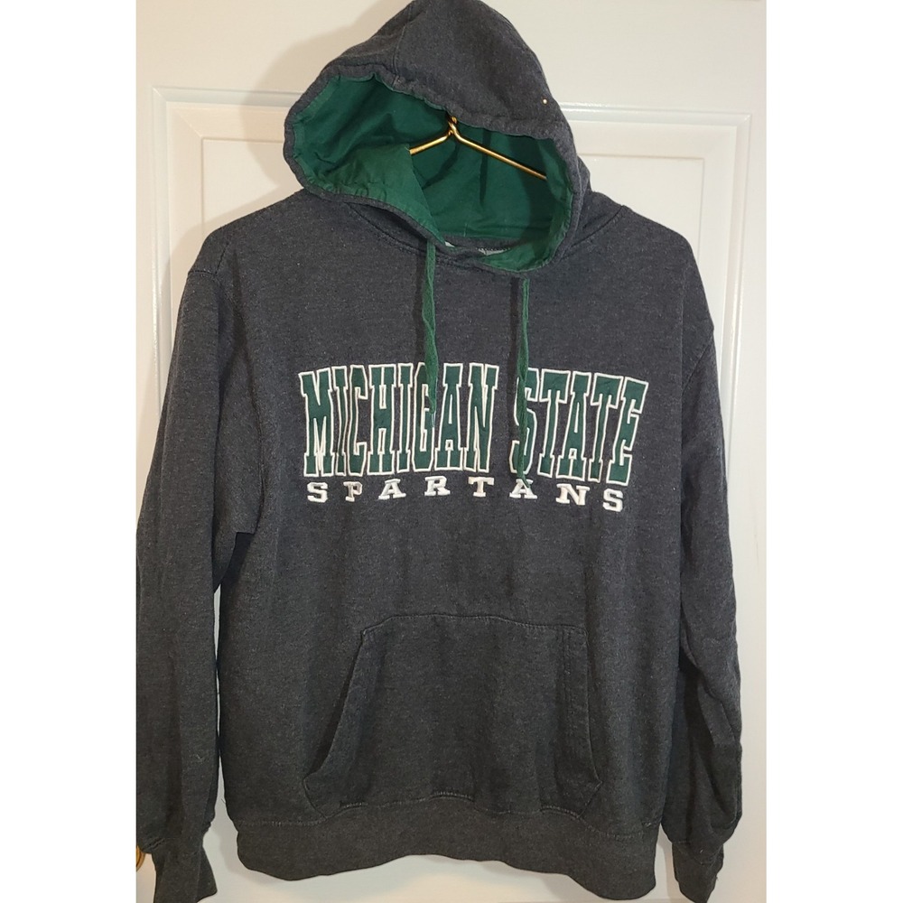 Michigan State Spartans Hoodie Men's Med Charcoal Gray Pullover Spellout MSU